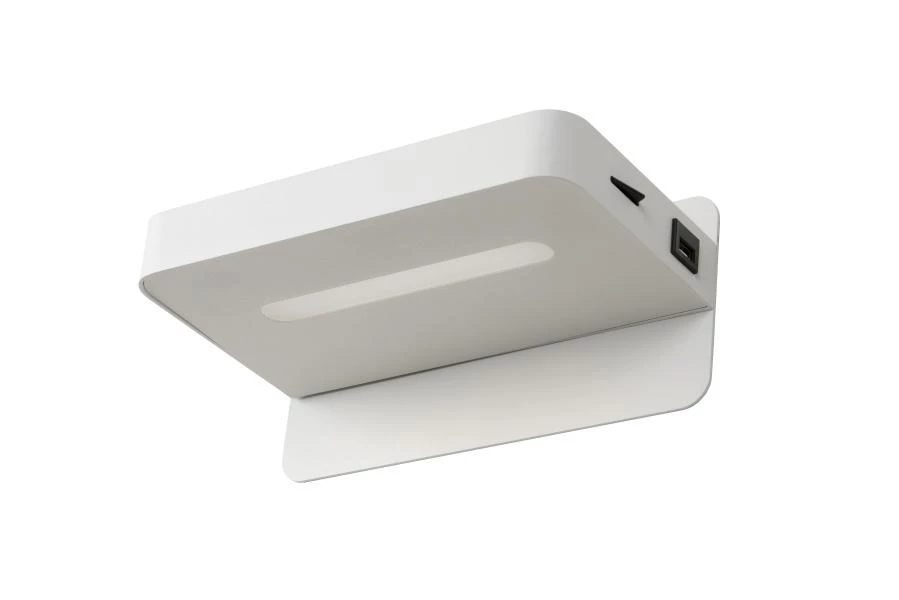 Lucide ATKIN - Lámpara de cabecera / Lámpara de pared - LED - 1x6W 3000K - Con punto de carga USB - Blanco - UIT